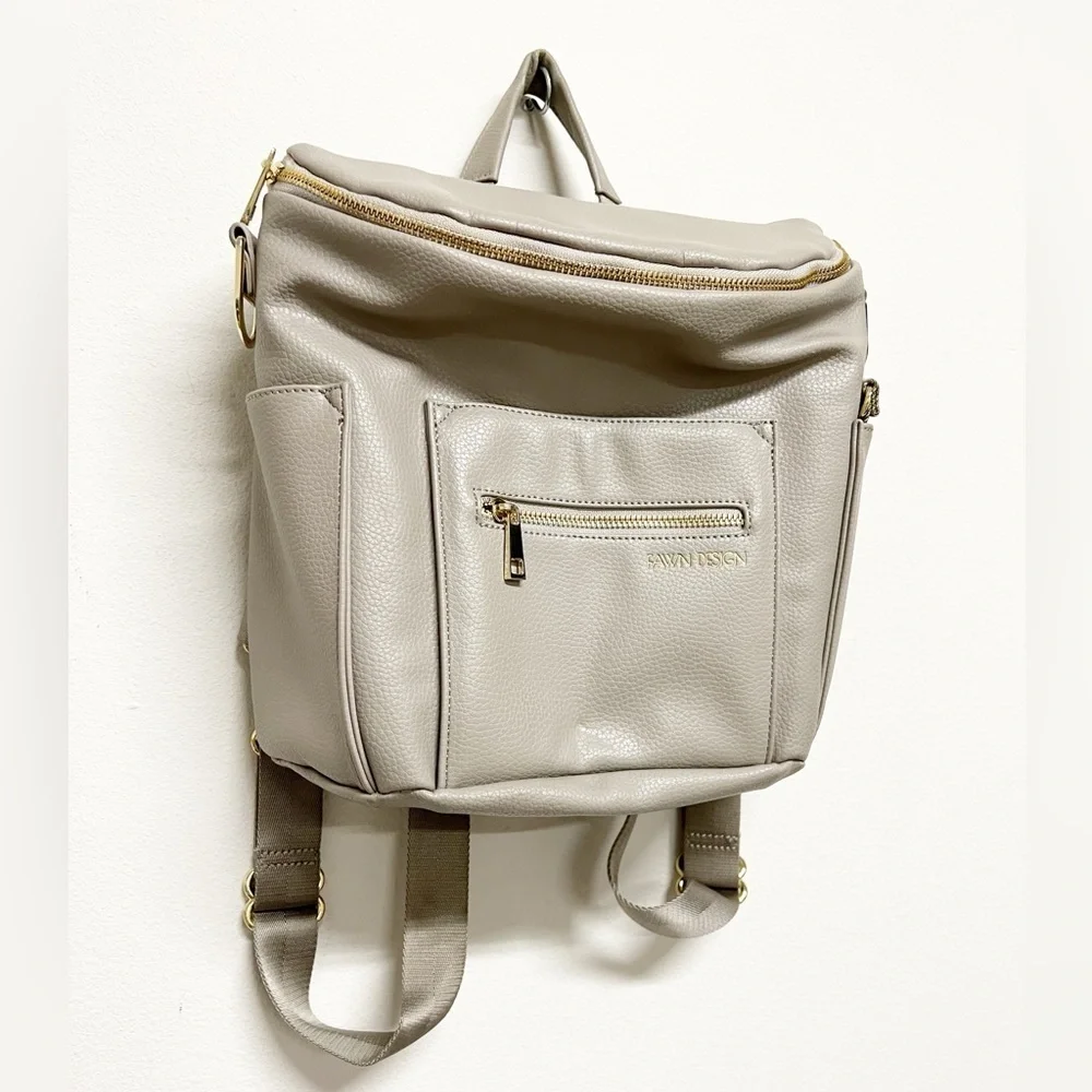 Fawn Design Gray Vegan Leather The Original 12 Pocket Diaper Bag Backpack